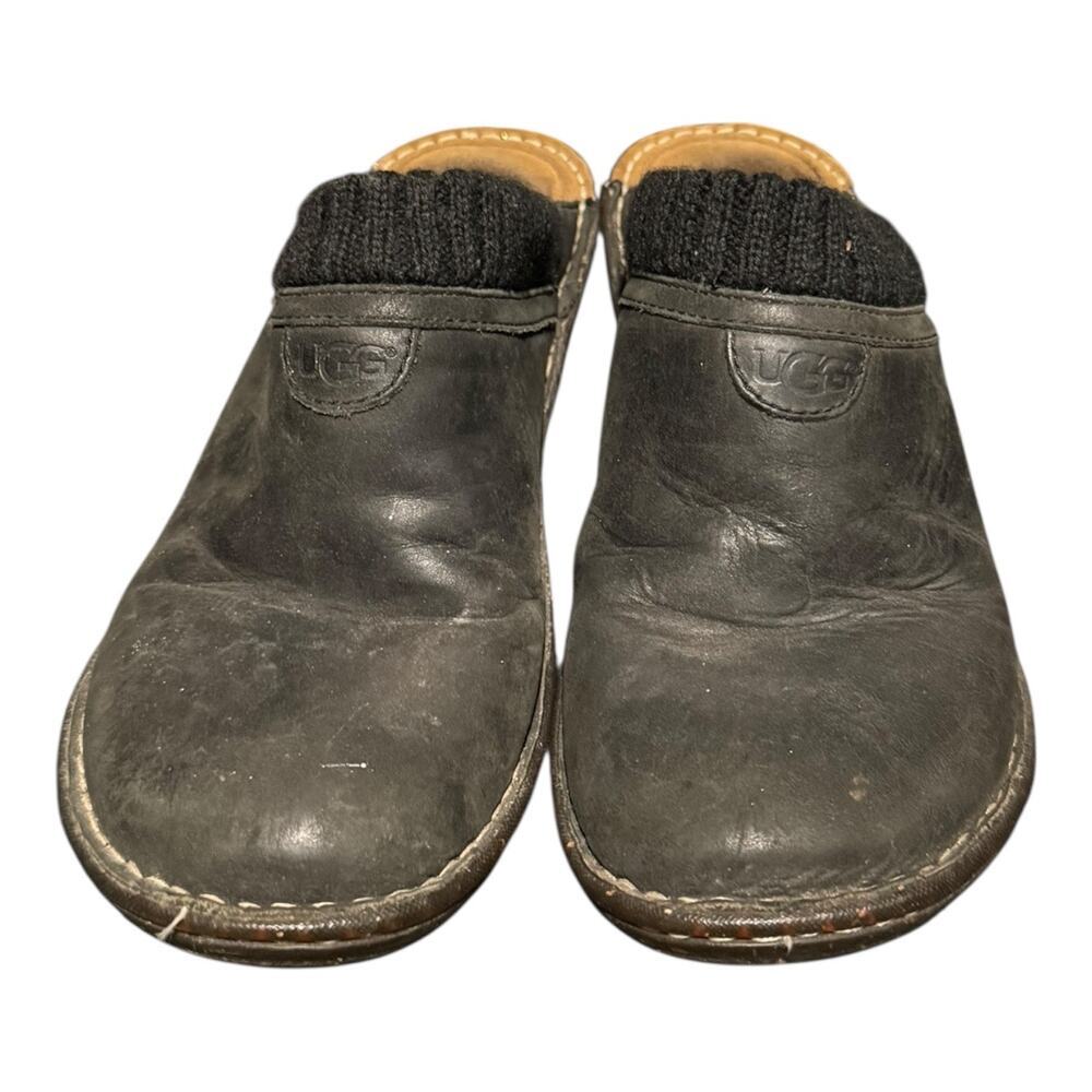 UGG Wedge Clog Shoes Women’s Size 8 Black Suede Shearling Lined Slip On Comfort - Picture 4 of 9